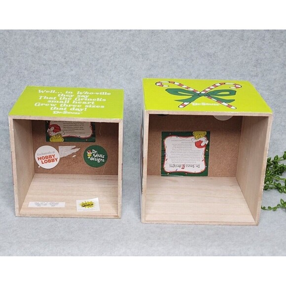 Grinch Christmas Story Stacking Boxes Cindy Lou Who Max The Dog 2 Pc Wooden NEW - Picture 7 of 8